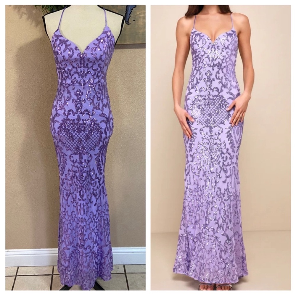 Lulu's Purple Sequin Embellished Maxi Gown